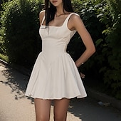 economico Abiti di Laurea-Per donna Mini Abito Abito Bianco Abito da laurea Abito Sottoveste Moda Moderno All&#039;aperto Vacanza Laurea Vestibilità regolare Semplice Senza Maniche Spalline sottili Nero Bianco Rosa Estate