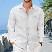 economico camicia da uomo con bottoni-Per uomo Camicia Camicia Estiva Camicia casual Camicia da Spiaggia Camicia con Bottoni Nero Bianco Azzurro cielo Kaki Grigio Manica Lunga Semplice Bavero Vacanza Camicia hawaiana Tasca Abbigliamento