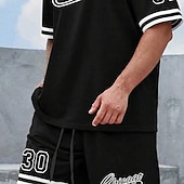 Недорогие Комплекты мужских футболок с принтом-Муж. Текст / Количество 2шт Наборы футболок Летние вершины С короткими рукавами Короткие штаны Вырез под горло Спорт На каждый день на открытом воздухе спорт Повседневные 3D печать Лето Черный