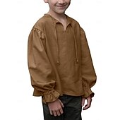 cheap Tops-Retro Vintage Medieval Renaissance Shirt Pirate Viking Lace up Solid Color Boys Pirate Halloween Carnival Children&#039;s Day Vacation Casual Daily LARP Kid&#039;s Shirt Spring &amp; Summer
