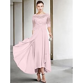 voordelige Vloerlengte-A-Line Moeder van de Bruid Jurk Bruiloft Gast Elegante Plus Size Hoge Lage V Hals Asymmetrische Enkel Lengte Chiffon Kant Halve Mouw Met Beading Applicaties 2025 gratis maatwerk