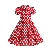 billiga Klänningar-Retro / vintage Femtiotal Klänningar Swing klänning Prickiga Flickor Karnival Maskerad Dagliga kläder Möhippa Barn Klänning Hemkomstklänningar
