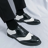 baratos Formal-Sapatos Oxford Brogue Masculinos Bicolor com Ponta Asa em Branco e Marrom, Sapatos Sociais Vintage em Couro Inspirados em Gatsby para Festas, Casamentos e Eventos Formais de Jazz na Década de 1920