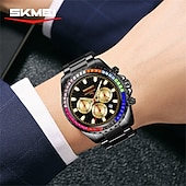 cheap Quartz Watches-SKMEI Men&#039;s Watch with Diamond Studded Rainbow Circle Three Eye Six Pin Multifunctional Quartz Watch