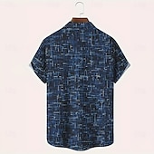 cheap Geometric Pattern-Men&#039;s Geometric Grid / Plaid Shirt Casual Shirt Button Up Shirt Short Sleeve Fashion Casual Vacation Dailywear Summer Spring Turndown 3D Print Collared Shirts Dark Blue