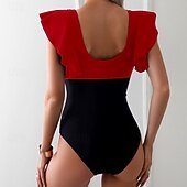 abordables Maillots de bain une pièce-Femmes Maillots de Bain Une Pièce Maillot de bain Patchwork Tropical Tenues de plage Bloc de Couleur Fil en V Sans manches Maillots de bain