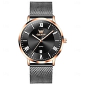 cheap Quartz Watches-OLEVS 5623 Mens Watch Simple Leisure Roman Scale Date Dial Stainless steel Waterproof Quartz Watch Rose Black