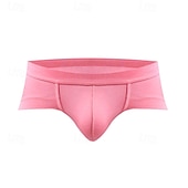 お買い得  メンズのボクサーパンツ-男性用 １枚 ベーシックパンティー ブリーフ パッチワーク ポリエステル 高通気性 ソフト 快適 平織り ミッドライズ ライトピンク ブラック