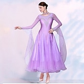 voordelige Ballroom danskleding-Ballroomdansen Kleding Gesplitst Kristallen / Bergkristallen Tule Dames Prestatie Feest Lange mouw Netstof Spandex Imitatiezijde