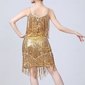 cheap Practice Dresses-Latin Dance Dress Tassel Pure Color Splicing Women's Performance Training Sleeveless High Polyester