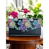 abordables Bolsos de mano y de noche-Cartera de piel sintética con estampado de mariposas y flores para mujer, con cadena, se puede llevar al hombro o cruzada, bolsillos con cremallera de varios compartimentos, adecuada para reuniones diarias y eventos de fiesta por la noche