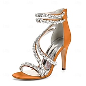 economico Sandali Eleganti-sandali con tacco alto e cinturino in strass bianchi da donna – eleganti scarpe da sposa per cocktail party
