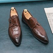 baratos Formal-sapatos formais masculinos estilo monge em couro sintético com padrão de crocodilo brilhante, design elegante com fecho de fivela para eventos empresariais e formais