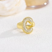 cheap Gifts-Personalized Letter Ring, Gift for Mom, 18K Gold Plated Adjustable Ring, Copper with Zircon, Open Band Initial Ring, Elegant and Stylish Jewelry for Women