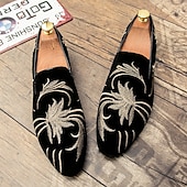 abordables Chaussures sans lacets &amp; mocassins-chaussures de bal pour hommes - mocassins en velours noir avec motif de blé brodé doré pour les occasions formelles