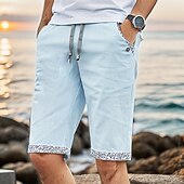 baratos Feriado-Homens Calção Shorts de linho Shorts de verão Shorts de praia Bolsos Com Cordão Cintura elástica Gráfico Conforto Respirável Curto Férias Feriado Praia Havaiana Boho Azul Azul Céu