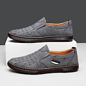 preiswerte Herrenpantoletten &amp; -slipper-Herren Slipper aus braunem Wildleder - atmungsaktive, ausgehöhlte Freizeitschuhe für Sommer und Arbeit