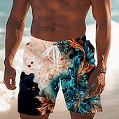 billige Tropiske planter og blomster-Herre Blomstermønster Blend farge Blomster Badeshorts Surfeshorts Medium Midje Tropisk Gatemote Hawaiisk Feriereise Snorer Mesh fôr Elastisk midje Designer Klær