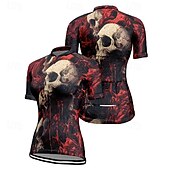 cheap Women&#039;s Jerseys-Women&#039;s Cycling Jersey Short Sleeve Bike Tee Tshirt Jersey with 3 Rear Pockets Mountain Bike MTB Breathable Quick Dry Anatomic Design Wicking Wine Red Black Red Skull Sports Clothing Apparel