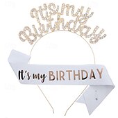 voordelige Verjaardagsfeest Benodigdheden-verjaardagsfeestje modieuze verjaardagsversieringen 2-delige set voor meisjes en vrouwen hoofdband en sjerp met &#039;it&#039;s my birthday&#039; verkrijgbaar in meerdere kleurencombinaties