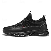 billiga Herrsneakers-robusta utomhusskor för män i brun och svart, slitstark konstläderkonstruktion med sicksacksula för bättre grepp
