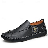cheap Men&#039;s Slip-ons &amp; Loafers-Men&#039;s Beige Genuine Faux Leather Moccasins – Handmade Stitching Casual Slip-On Driving Shoes for Outdoor &amp; Trave