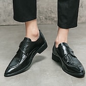 baratos Formal-sapatos formais masculinos estilo monge em couro sintético com padrão de crocodilo brilhante, design elegante com fecho de fivela para eventos empresariais e formais