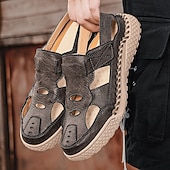 voordelige Buitensandalen-Bruine kunstleren outdoor sportsandalen voor heren met ademende perforaties en duurzame grip voor wandelen en trekking