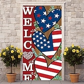 baratos Banners de Garagem e Porta-Decorações de Porta do Dia da Independência de 4 de Julho Cobrimentos de Porta Tapestry Americana Cortina de Porta Decoração Fundo Interior/Exterior Faixa de Porta para Porta da Frente Fazenda