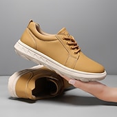 abordables Baskets-Baskets décontractées en cuir beige pour homme avec design à lacets - parfaites pour le confort au quotidien et les activités de loisirs