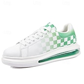 abordables Occasionnel-Baskets tendance à carreaux blancs et verts pour hommes avec semelle coussinée - chaussures décontractées élégantes pour le printemps et l&#039;été