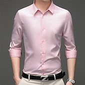 preiswerte Bügelfreie Herrenhemden-Herren Hemd Kleidhemd Knopfhemd Einfach Hochzeit Täglich Schwarz Weiß Rosa Wein Langarm Hemdkragen Frühling &amp; Herbst Bekleidung Patchwork