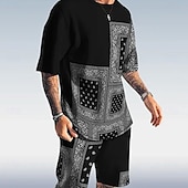 cheap Men's Printed Tees sets-Men's Graphic 2pcs Tees sets Summer Tops Short Sleeve Short Pants Crew Neck Athleisure Sports &amp; Outdoor Sport Casual Daily Crewneck Summer Black