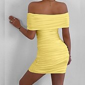 ieftine Rochii de absolvire-Pentru femei Rochie Mini Rochie albă Rochie de absolvire Bodycon Modă În aer liber Absolvire Dată Fit regulat Simplu Manșon scurt De Pe Umăr Negru Alb Galben Roșu-aprins Vară