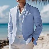 tanie Linen Blazer-Męskie Lniana marynarka Sportowy płaszcz Moda Codzienny Solidne kolory Blazer Błękit jeziora Rumiany róż Błękit nieba Luźny / a Jednorzędowa, jeden guzik