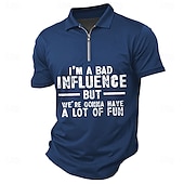 cheap Men&#039;s Fun Text Polo-Men&#039;s Text Zip Polo Shirts Short Sleeve Polo Shirts Collared Shirts Casual Outdoor Athleisure 3D Print Summer Black Red Dark Green