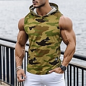 economico Canotte da palestra-Per uomo Canotta Maglietta smanicata Felpa con cappuccio senza maniche Senza Maniche Con Cappuccio Estate Mimetico Moda Streetwear Muscolo Con cappuccio Sport &amp; Outdoor Athleisure Palestra Verde