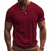 abordables Camiseta informal tipo henley-Hombre Camiseta con botones Camiseta Henley Shirt Tee Manga Corta Henley Verano Primavera Plano Moda Design Básico Jacquard Vacaciones Calle Noche Negro Blanco Rojo Camiseta superior para hombre