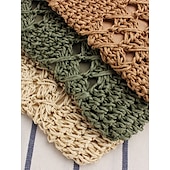 cheap Crossbody Bags-Handwoven Straw Crossbody Bag for Women – Boho Rattan Shoulder Bag with Adjustable Strap, Lightweight Summer Beach Purse for Vacation, Travel &amp; Casual Outings Army Green Brown Khaki