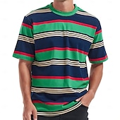 cheap Men&#039;s Casual T-shirts-Men&#039;s Tee Tee Top Short Sleeve Crewneck Spring &amp;  Fall Stripes Fashion Designer Color Block Vacation Street Going out Black Dark Gray Green Top Tee for Men