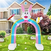 abordables Luces de paisaje-Conejito de Pascua inflable de 9.8 pies, cepillo de mano y huevo de Pascua inflable con arcoíris de luz, para interiores y exteriores, patio, jardín, césped, vacaciones familiares, ambiente de fiesta, luz decorativa