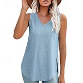 abordables Chemises et blouses-Femmes Chemisier Uni Moderne Occasionnel Sans manches Col en V Hauts Réguliers Quotidien Fête Sortir Asymétrique Vert herbe Noir Blanche Rose Claire Bleu Été