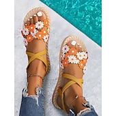 economico Infradito da Vacanza-sandali floreali boho da donna – ballerine con cinturini e fiori ricamati colorati per l&#039;estate, la spiaggia e lo stile casual all&#039;aperto