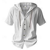 cheap Business Casual-Men&#039;s Shirt White Cotton Shirt Casual Shirt Button Up Shirt Cotton Shirt Plain Vacation Street Black White Khaki Gray Short Sleeve Hooded Summer Clothing Apparel Button-Down