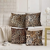 cheap Animal Style-Leopard Print Decorative Toss Pillows Cover 4PC Soft Square Couch Cushion Case Pillowcase for Bedroom Livingroom Sofa Chair