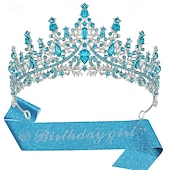cheap Birthday Party Supplies-Birthday Party Elegant Birthday Girl 2-Piece Set Rhinestone-Embedded Crown and Sash for Ball and Party