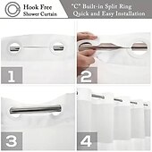 baratos Cortinas de Banho-Cortina de Chuveiro Texturizada em Malha de Waffle com Folhas com Forro Removível e Janela Transparente Repelente à Água em Poliéster Topo com Ilhós 120GSM Qualidade de Hotel Estilo Spa Divisão de