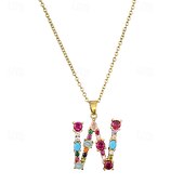 economico I regali-collana con lettera personalizzata, catena hip hop per clavicola, ciondolo con alfabeto in zircone colorato micro-pavé di rame, regalo di gioielli unico per la festa della mamma
