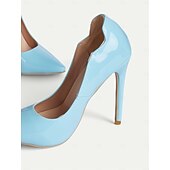 olcso Stiletto sarkú cipők-női világoskék lakkbőr magassarkú – hegyes orrú tűsarkú pumpák, elegáns felbújós participők irodába, esküvőre és hivatalos rendezvényekre