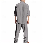 cheap Men&#039;s Tee Sets-Men&#039;s T-shirt Suits Shirt and Pant Sets 2 Pieces Outfits Long Sleeve Stand Collar Summer Spring Plain Fashion Casual 2 Piece Vacation Daily Wear Going out Black White Blue Top Tee for Men